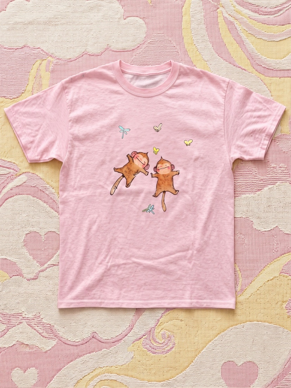 Cute Whimsical Flying Squirrels & Butterflies Pink Graphic Tee Gildan T-Shirt